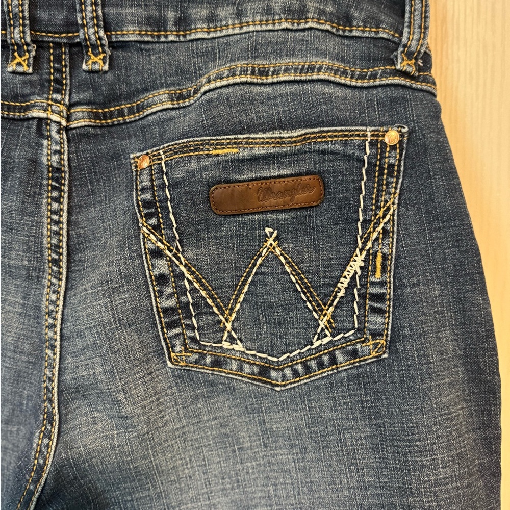 Wrangler Dark Blue Denim Jeans with Tan Stitching